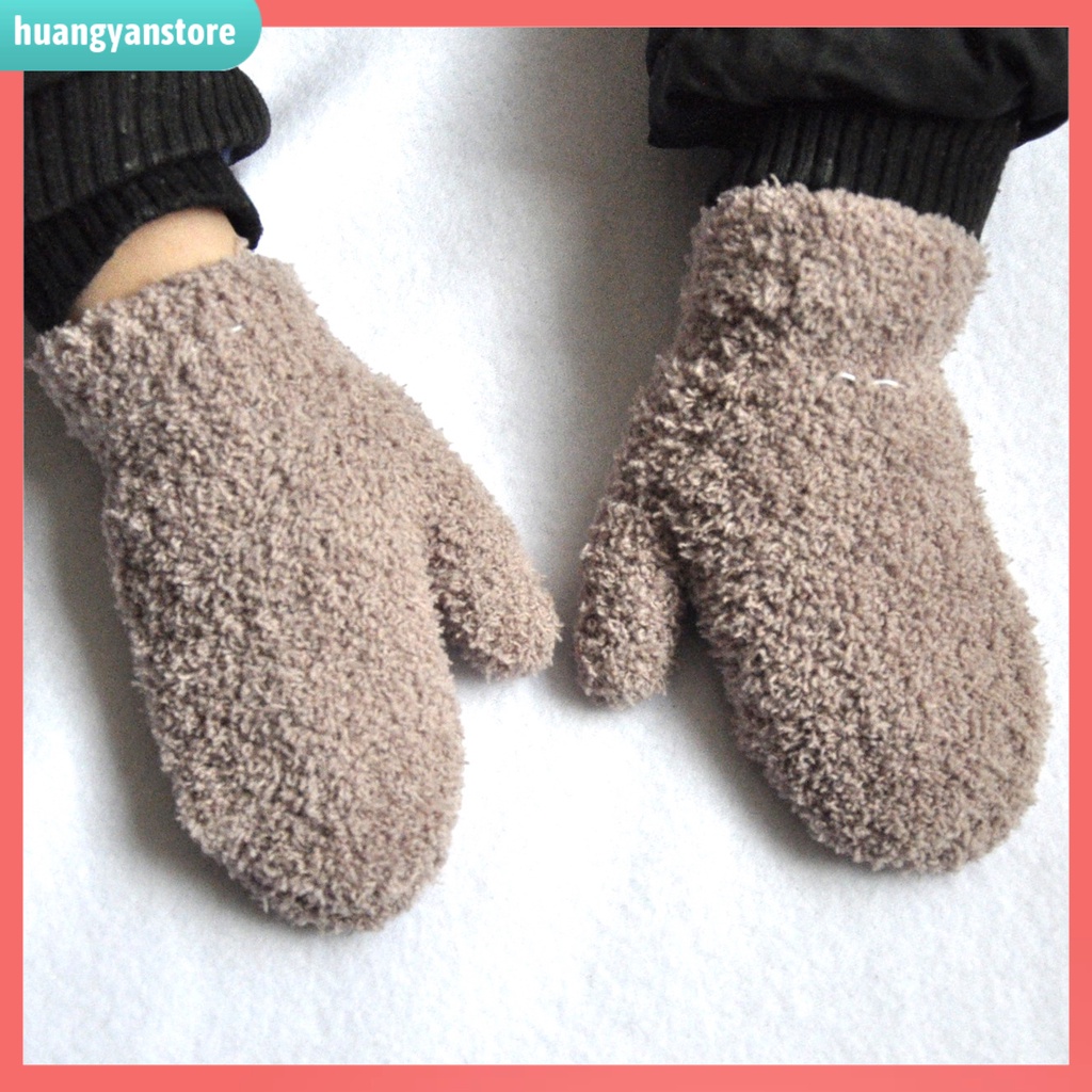 HY| Găng tay giữ ấm màu trơn dùng cho trẻ em tiện dụng