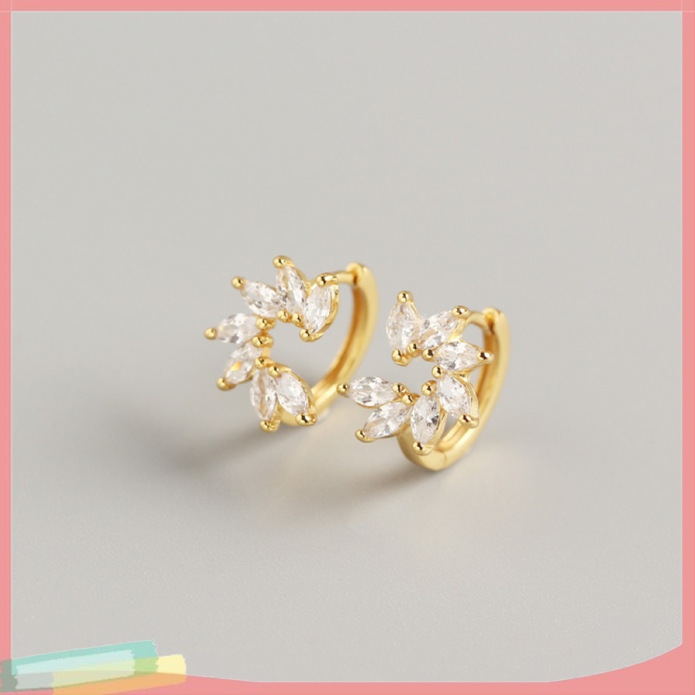 【LK】Fashion Women Rhinestone Inlaid Flower Hoop Huggie Earrings Party Jewelry Gift