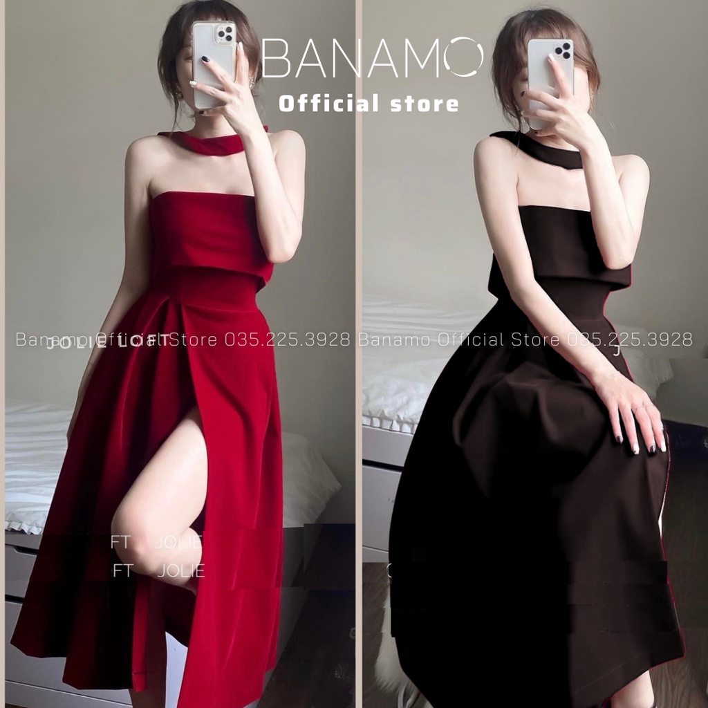 Váy dự tiệc Banamo Fashion đầm nhung xẻ tà dáng dài cổ choker 5510 | BigBuy360 - bigbuy360.vn