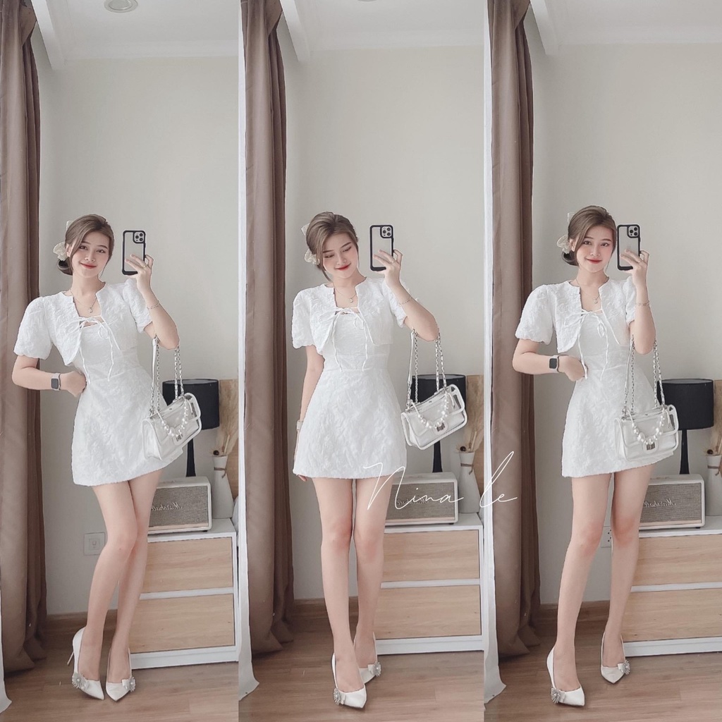 Đầm tiểu thư đi chơi tiệc, đầm ôm body tôn dáng thiết kế 2 dây sexy có mút có lót quần kèm khoác chất gấm cao cấp