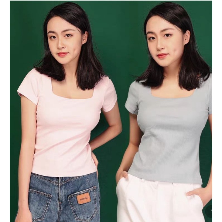 Áo Thun Nữ Cổ Vuông Kèm Đệm Ngực Hàng Quảng Châu Cao Cấp.❤ FREESHIP ❤. Áo Kèm Bra