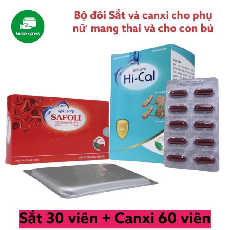 Combo Sắt hữu cơ Avisure Safoli Hộp 30 viên + Canxi tự nhiên Avisure Hical