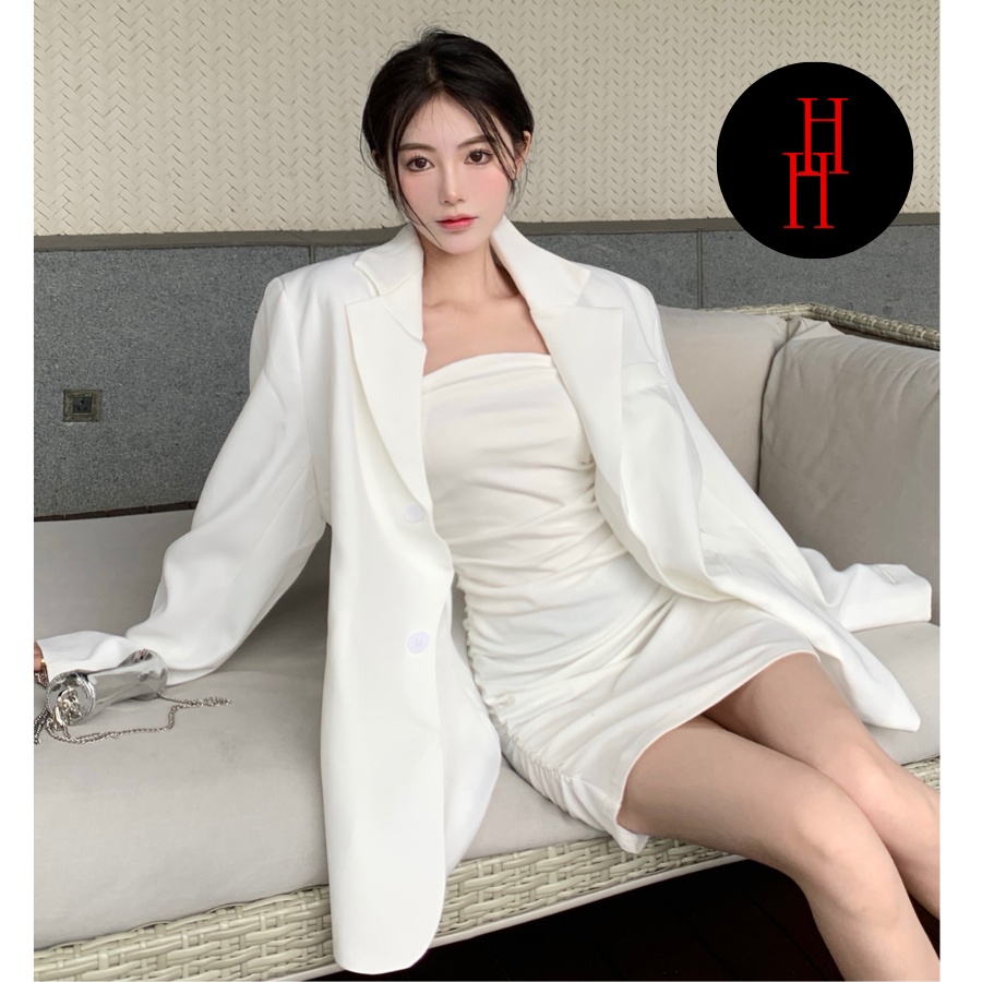 Áo blazer basic trắng đen HAK08 Hỉn Hỉn Store