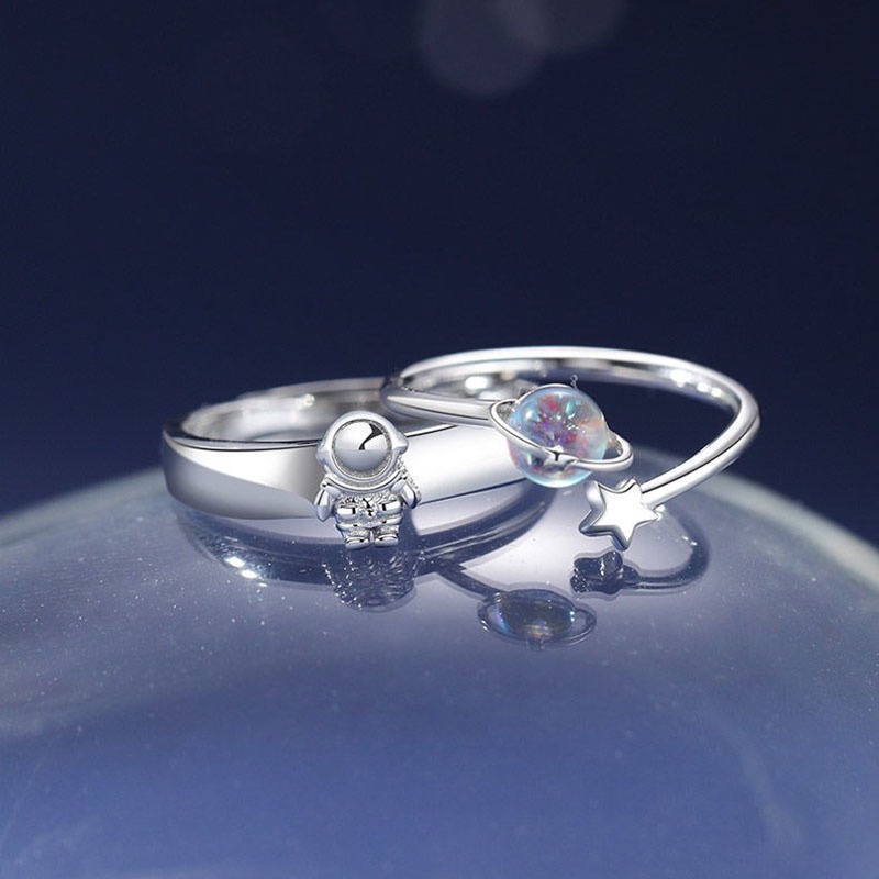 Nhẫn Cặp Hình Phi Hành Gia Ngôi Sao Sang Trọng Cá Tính Làm Quà Tặng Valentine