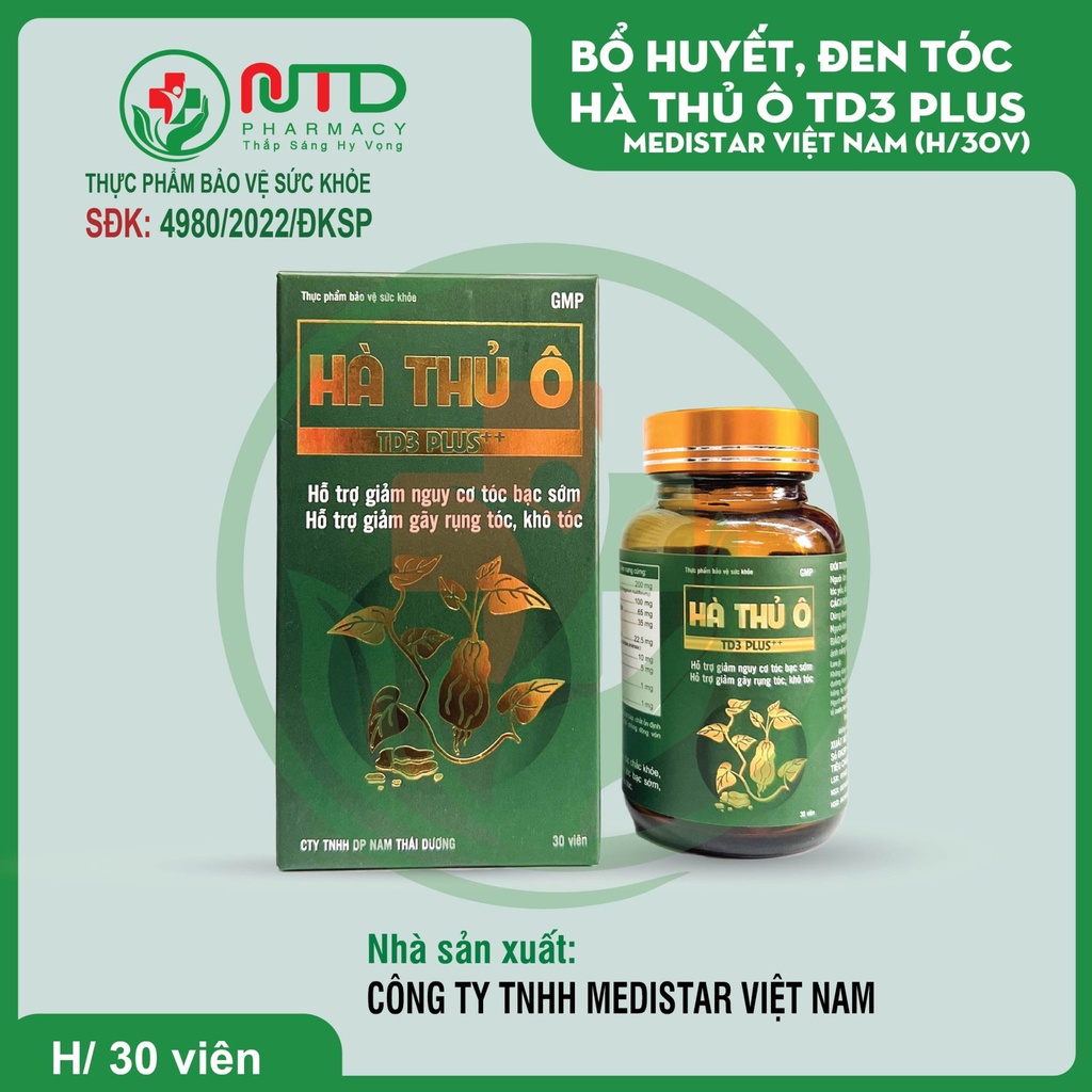 Hà Thủ Ô TD3 plus lọ 30 viên - Biotin gấp 4 lần mẫu cũ .