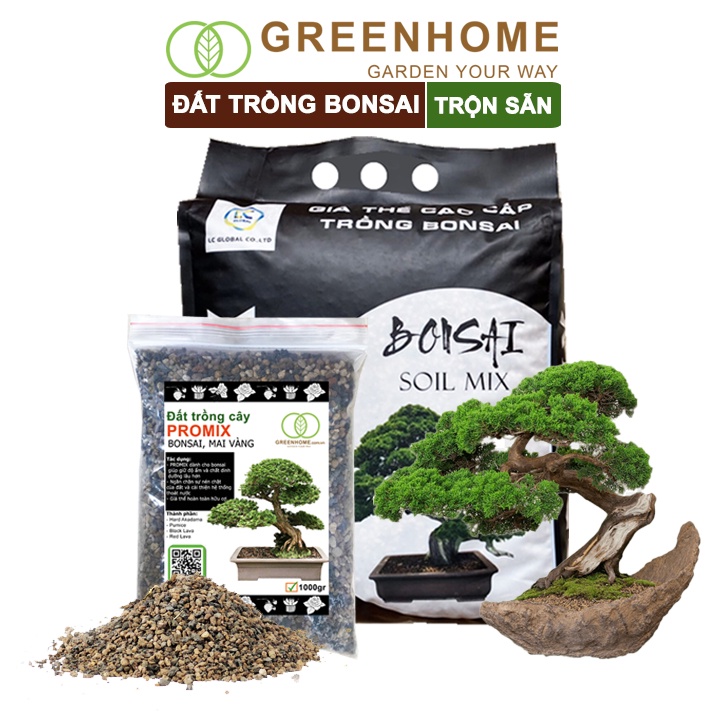 Đất Trồng Cây Bonsai, Mai Vàng Trộn Sẵn Promix Greenhome, Bao 1Kg, Giữ Ẩm Tốt, Thoáng Khí, Nhiều Dinh Dưỡng