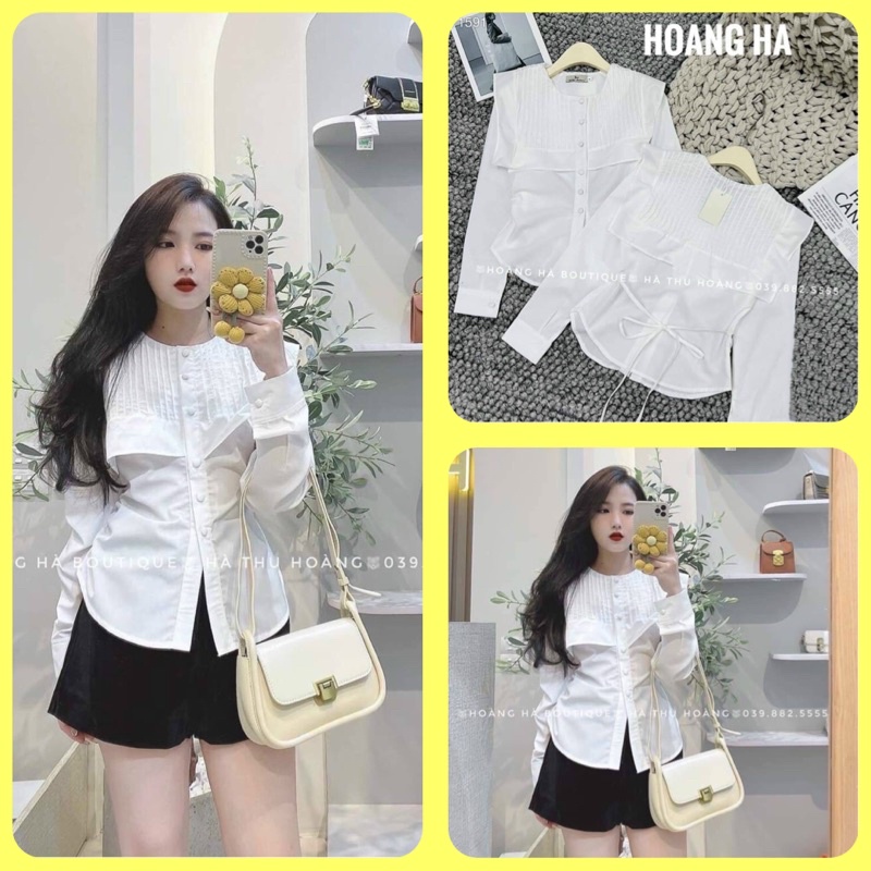 Áo Sơ Mi Trắng Cổ Đắp Dập Ly, Áo Sơ Mi Công Sở Đi Chơi Xinh