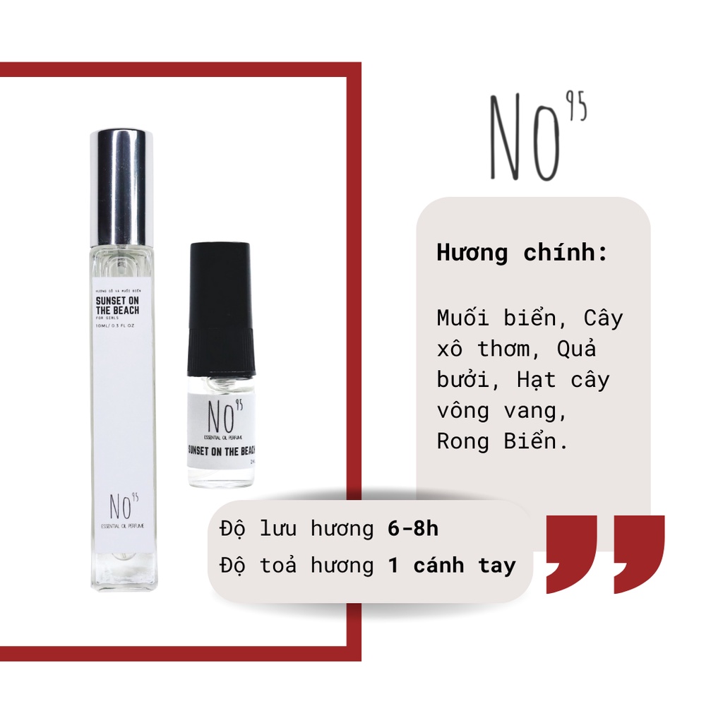 Tinh dầu nước hoa No.95 size 2ml, mẫu dùng thử, hương thơm cao cấp, chính hãng