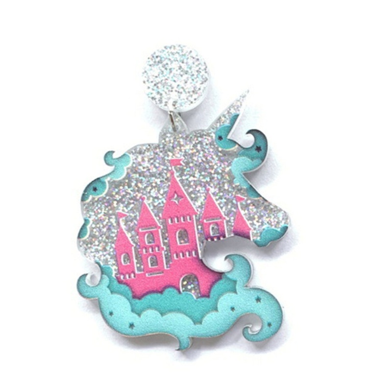 Flgo Bông Tai Acrylic Họa Tiết Kỳ Lân Hoạt Hình Nhiều Màu Sắc Lấp Lánh