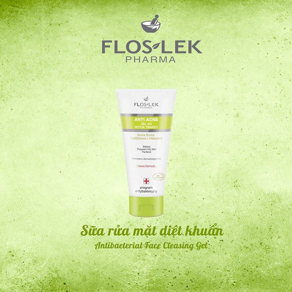 Floslek Sữa Rửa Mặt Dạng Gel Cho Da Nhờn Mụn Anti Acne Bacterial Face Cleansing Gel 200ml