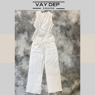 Set lụa cúc vai đen trắng sang trọng cao cấp