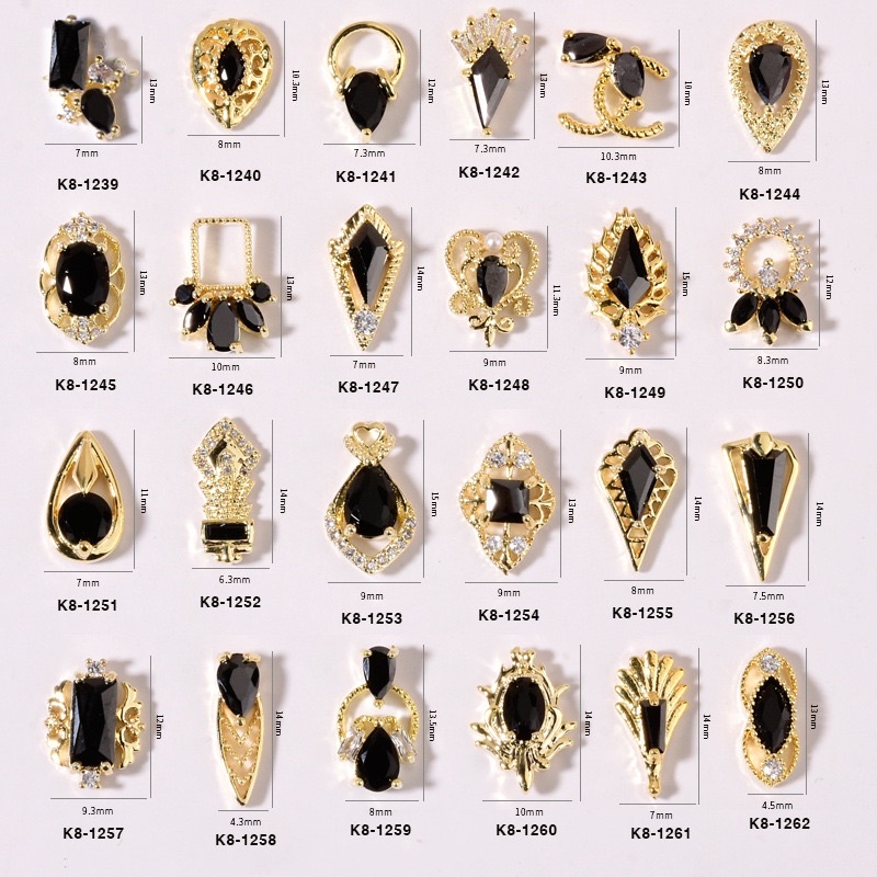 Set 5 Charm đá đen cao cấp trang trí móng đá sáng lấp lánh