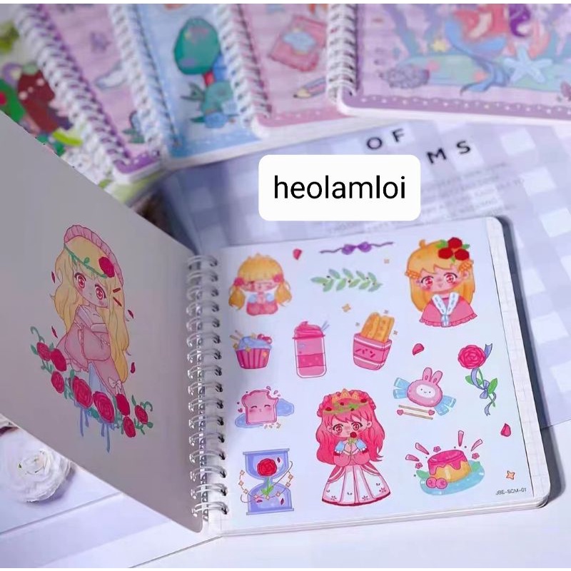 Sổ lò xo hoạt hình  15 x 15cm, giấy đẹp tặng 1 trang sticker lớn, mã SCM-03 cực đáng yêu