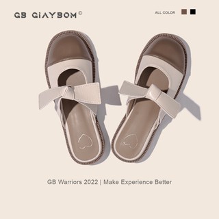 Dép sục nữ đế cao giày bom mule hở gót mũi tròn quai nơ 2 màu đen kem giaybom b1370