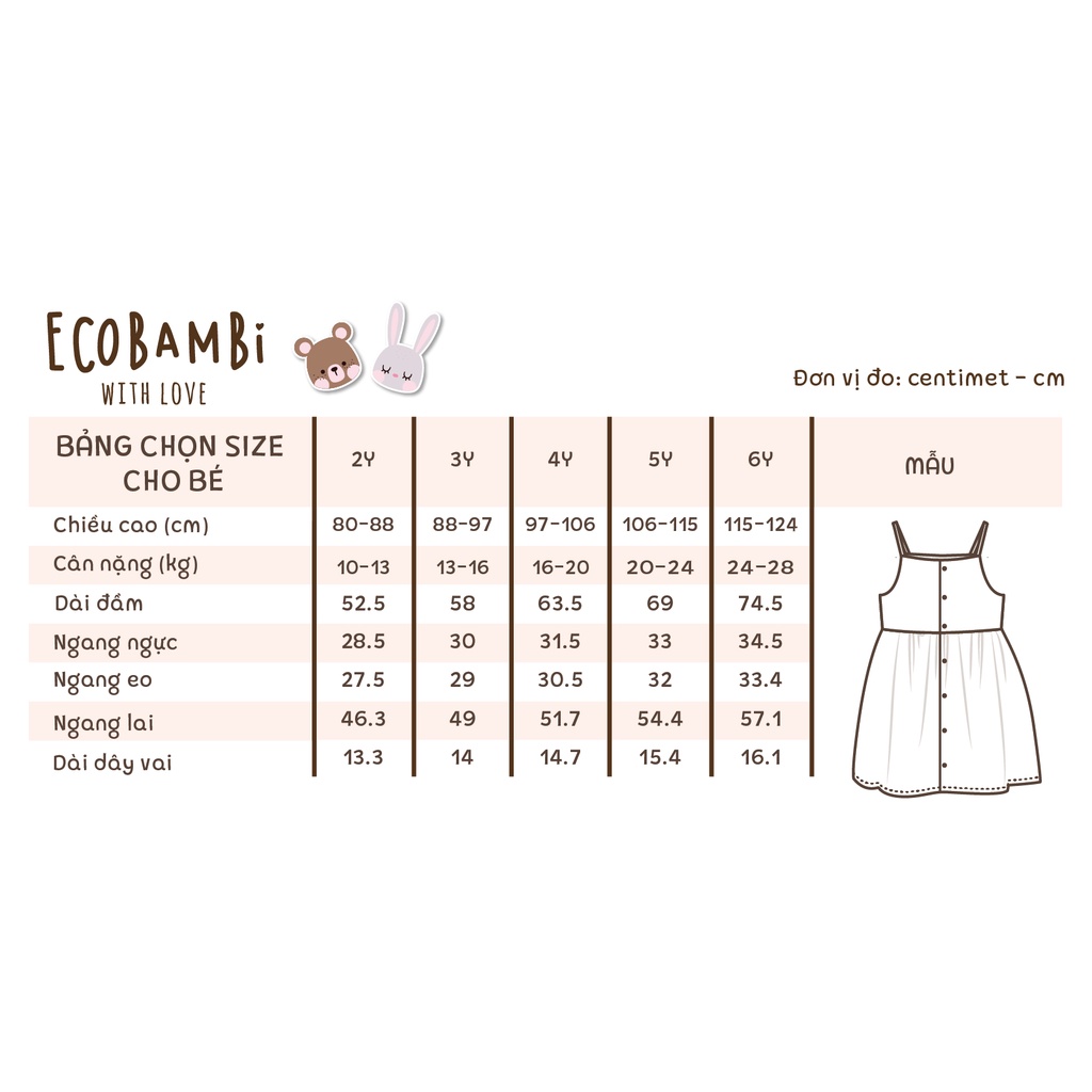 Đầm xoè 2 dây cotton muslin in hoạ tiết dễ thương cho bé gái Ecobambi