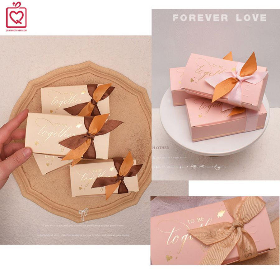 Hộp quà nơ đôi hai màu hình chữ nhật, dễ thương tặng Giáng sinh, hộp đựng quà nhỏ H18