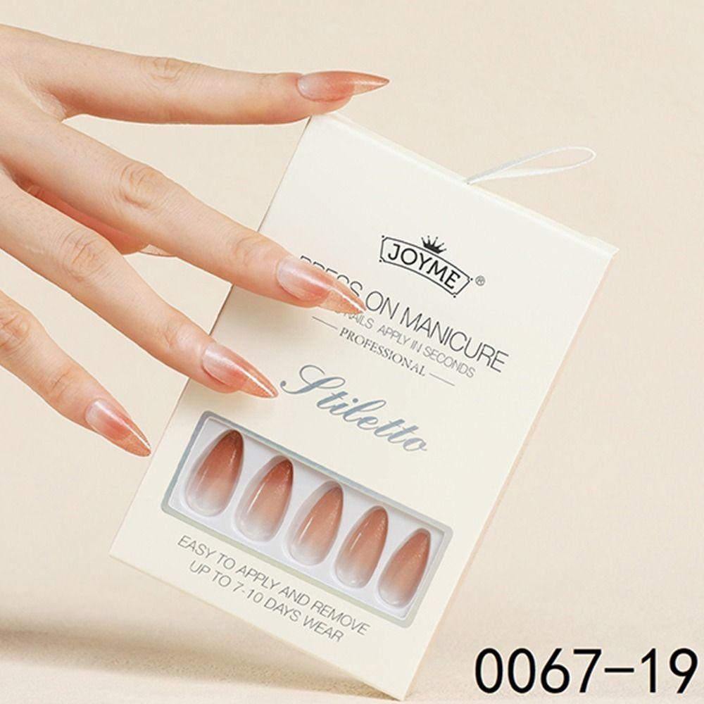 MIHAN1 Set 24 Móng Tay Giả Màu Đen / Hồng / Xanh Lá Kiểu Pháp MIHAN1