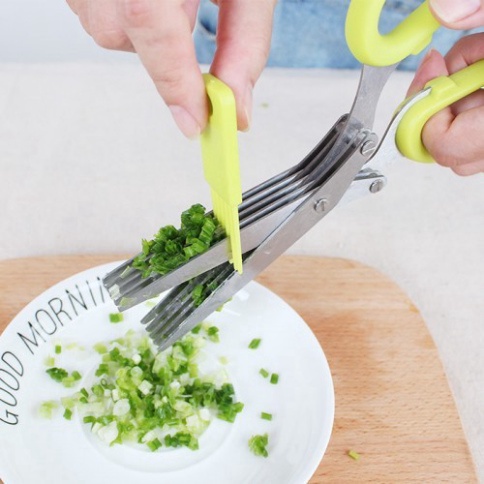 Kéo Cắt Đa Năng Bằng Thép Không Gỉ Với 5 Lưỡi Dao🍀FREESHIP🍀Kéo Inox Nhiều Lưỡi Cắt Nhỏ Hành Lá, Cắt Đồ Ăn 5 Lưỡi