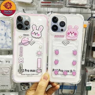 Ốp điện thoại silicon mềm trong suốt, có ngăn đựng card, hình ngộ nghĩnh cho iPhone 7P/8P/X/XS Max/11/12/13 Pro Max