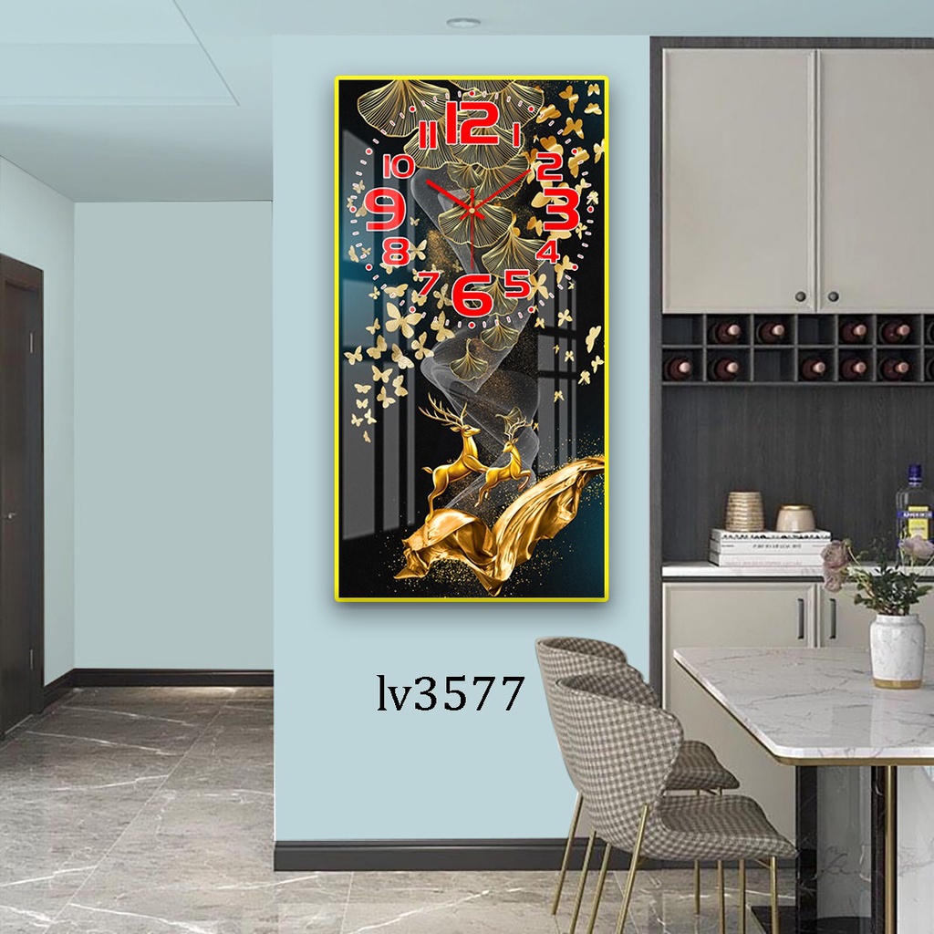 Tranh Đồng Hồ Tráng Gương 5D Hươu Tài Lộc - Simple House , Treo Tường, Trang Trí Nhà Cửa, Decor Phòng Làm Việc