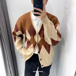 Áo Cardigan Nam Nữ DF quả trám, khoác len cổ tròn dệt họa tiết Hàn Quốc dáng suông B63 - GATE6 - 4882