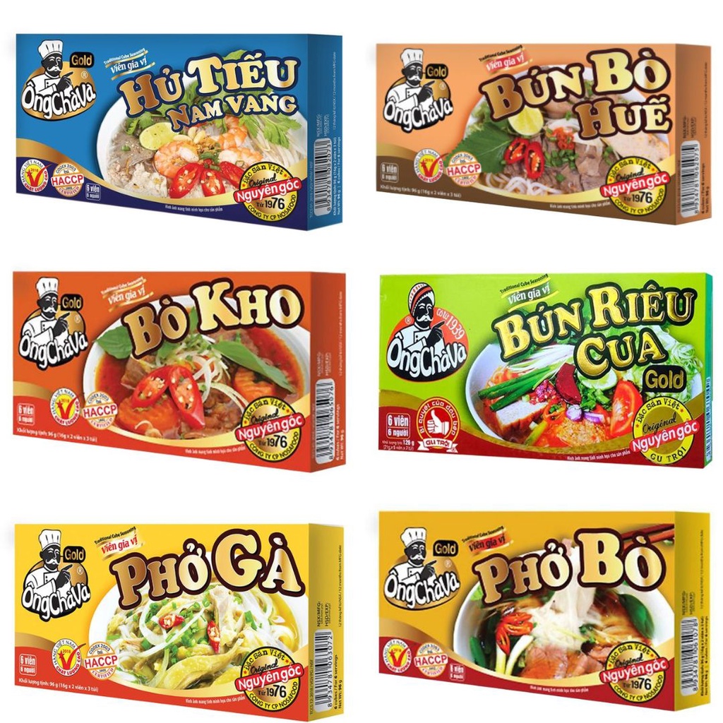 Viên Gia Vị Bò Kho/Vịt Tiềm/Bún Bò/Rêu Cua/Phở Gà/Phở Bò Ông Chà Và Gold Hộp 126G