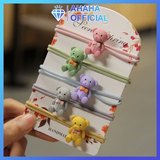 Dây buộc tóc thiết kế chú gấu con đeo nơ thun co giãn xinh xắn cho nữ VN12