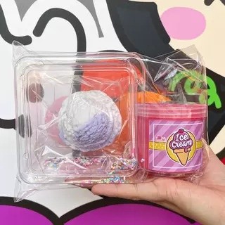 Slime Kem dâu úp ngược - Kèm cục kem đất sét trộn slime - Slime dâu - Hương dâu