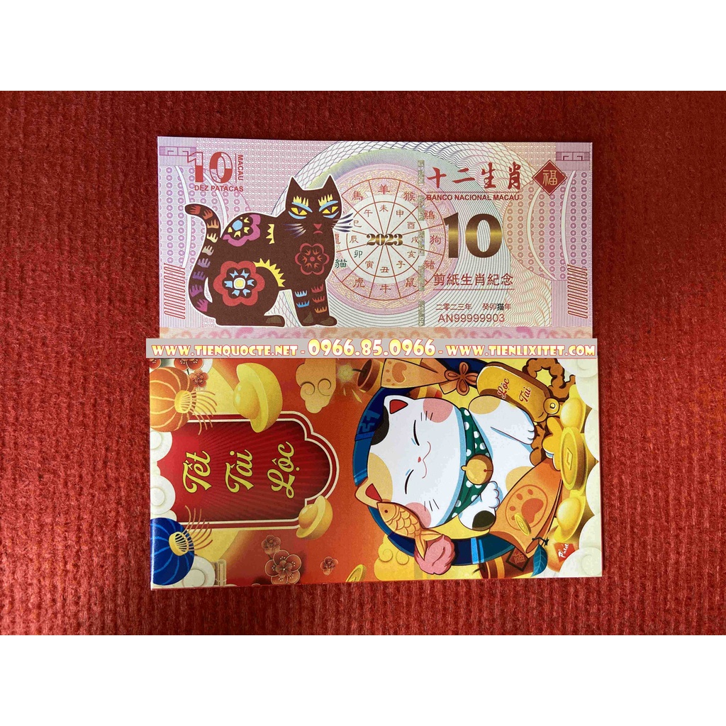 Tiền Hình Con Mèo 10 Macao Lưu Niệm 2023 - Tặng Kèm Bao Lì Xì 2023