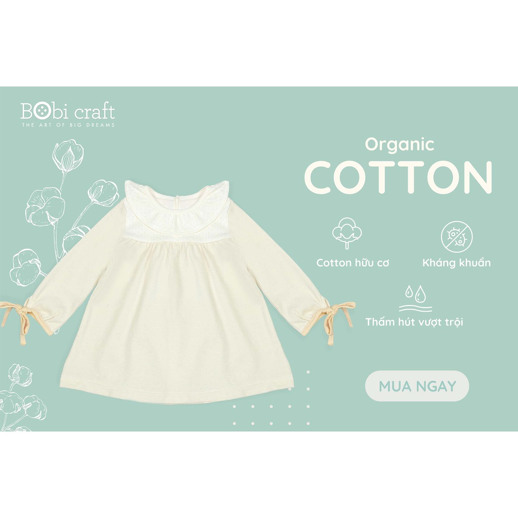 Áo đầm bé gái cổ bèo tay dài - Quần áo trẻ em Bobicraft - Cotton hữu cơ organic an toàn