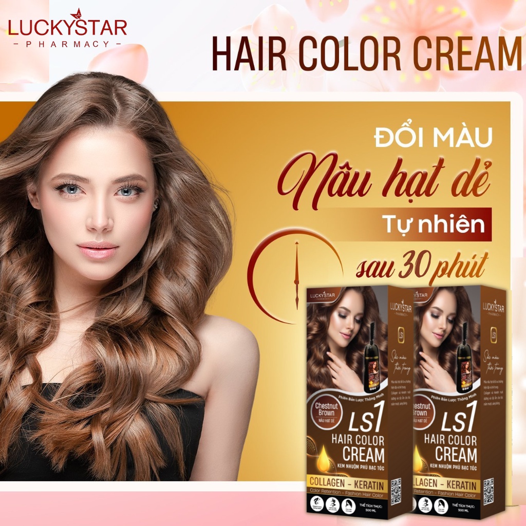 Kem Nhuộm Nâu Hạt Dẻ Chai Lược Lucky Star [ Chính hãng ] for Men & Women. Màu nhuộm tóc Nâu Tây