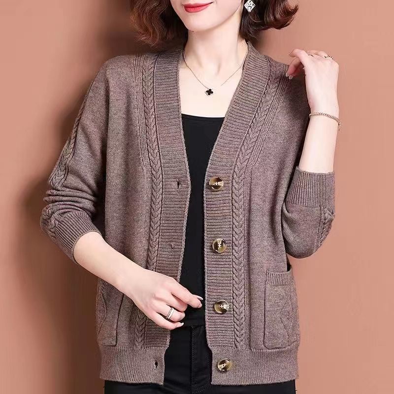 Áo Khoác Cardigan Len Dệt Kim Dáng Ngắn Thời Trang Xuân Thu 2023 Cho Phụ Nữ Trung Niên