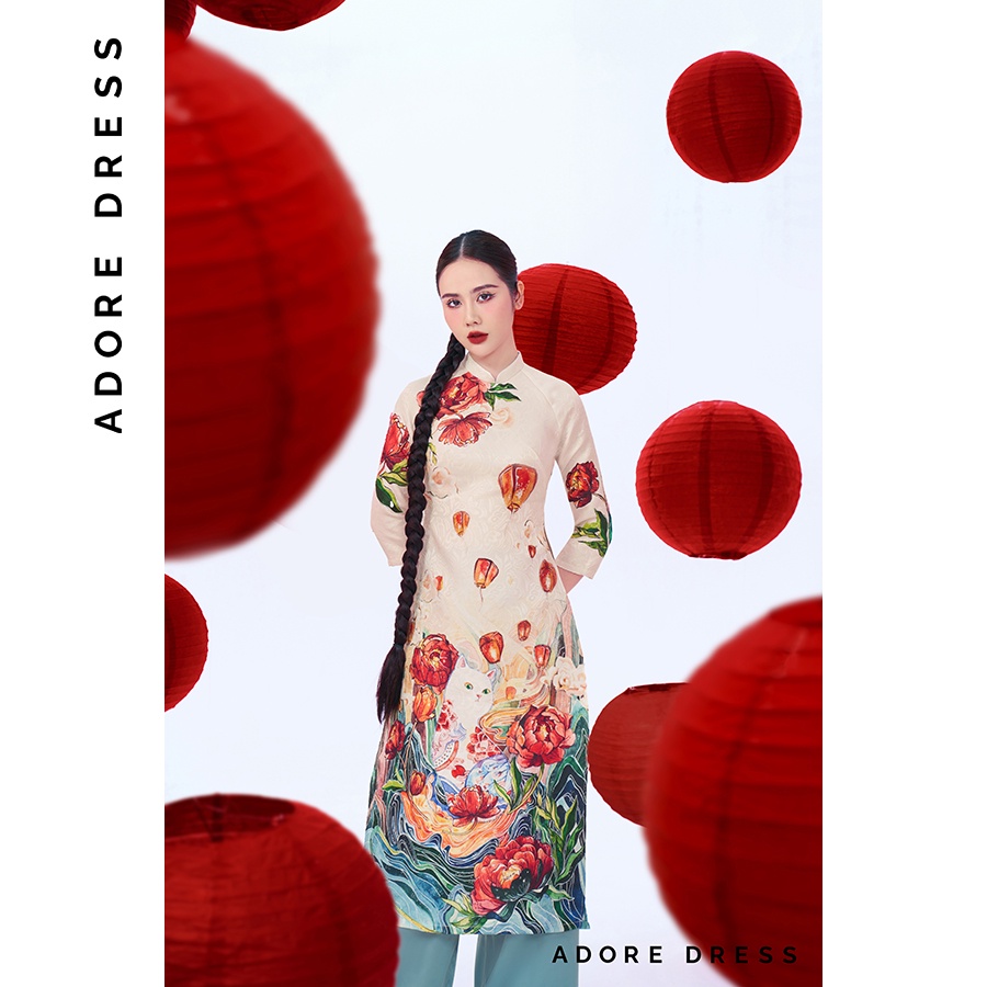 Áo dài Ngọc Liên Miêu phối quần xanh thiên thanh 2AD1009 ADORE DRESS