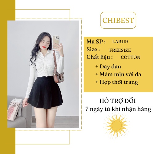 Áo croptop borip tay dài nhún ngực phong cách đơn giãn phù họp mọi lứa tuổi CHIBEST LAB119