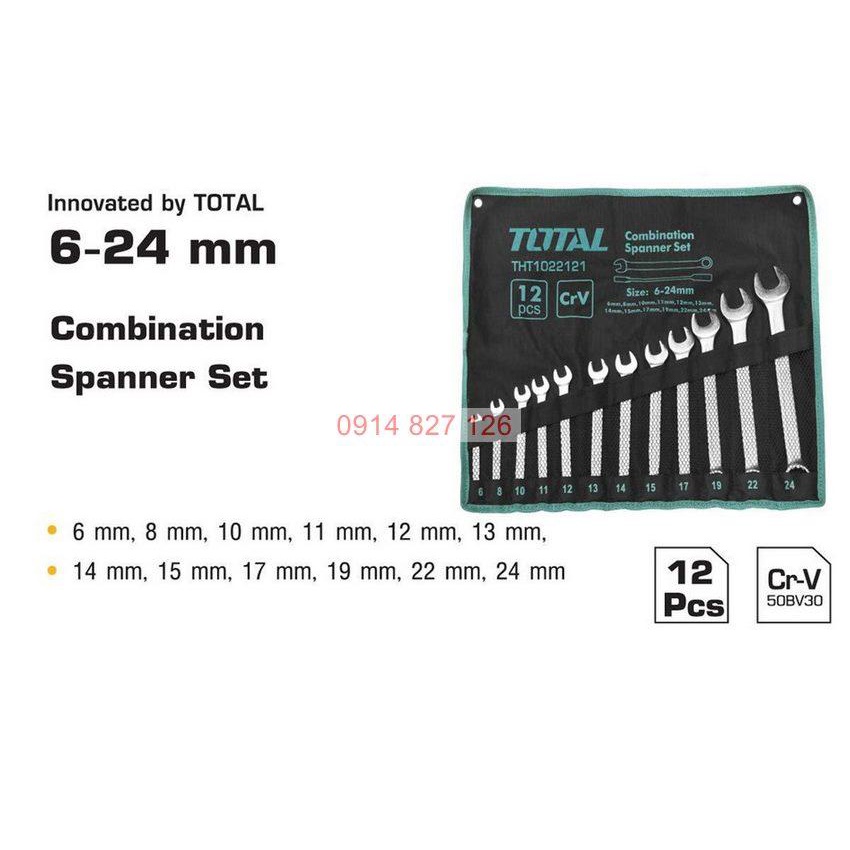 Bộ cờ lê vòng miệng gồm 12 chi tiết cỡ từ 6-24mm TOTAL THT1022121, Bh 12 tháng Kouritsu Official Store