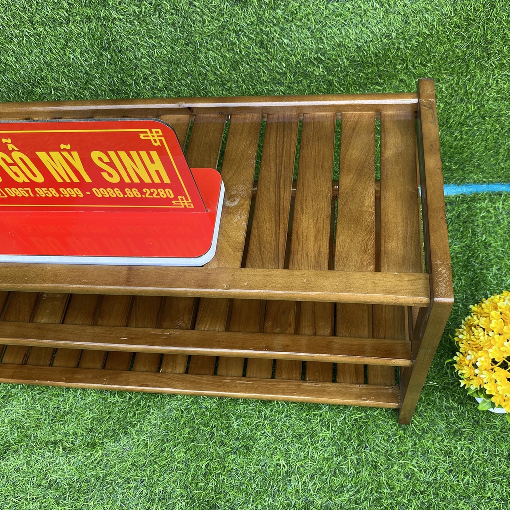 Kệ giá giầy sách gỗ cao su tự nhiên 3 tầng để giày dép túi sách kệ đa năng, Đồ gỗ nội thất mỹ sinh cao cấp
