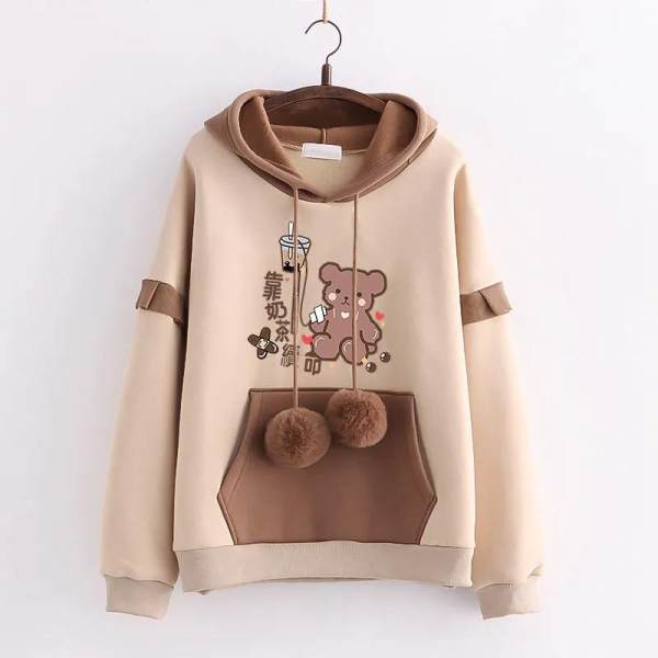 Áo hoodie Vải Nhung Dày Dặn Dáng Rộng In Chữ Aphrod Kiểu Nhật Hàn Thời Trang Thu Đông Cho Nữ