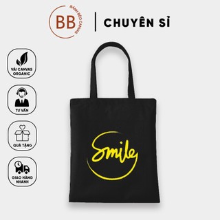 TÚI TOTE VẢI BỐ ĐEO VAI CANVAS IN CHỮ SMILE