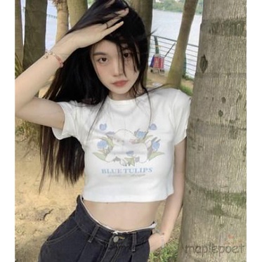 Áo Thun Croptop Ngắn Tay Form Ôm In Họa Tiết Quyến Rũ Cho Nữ