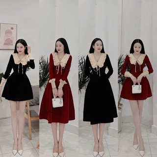 ĐẦM NHUNG PHỐI CỔ NUDE BÈO