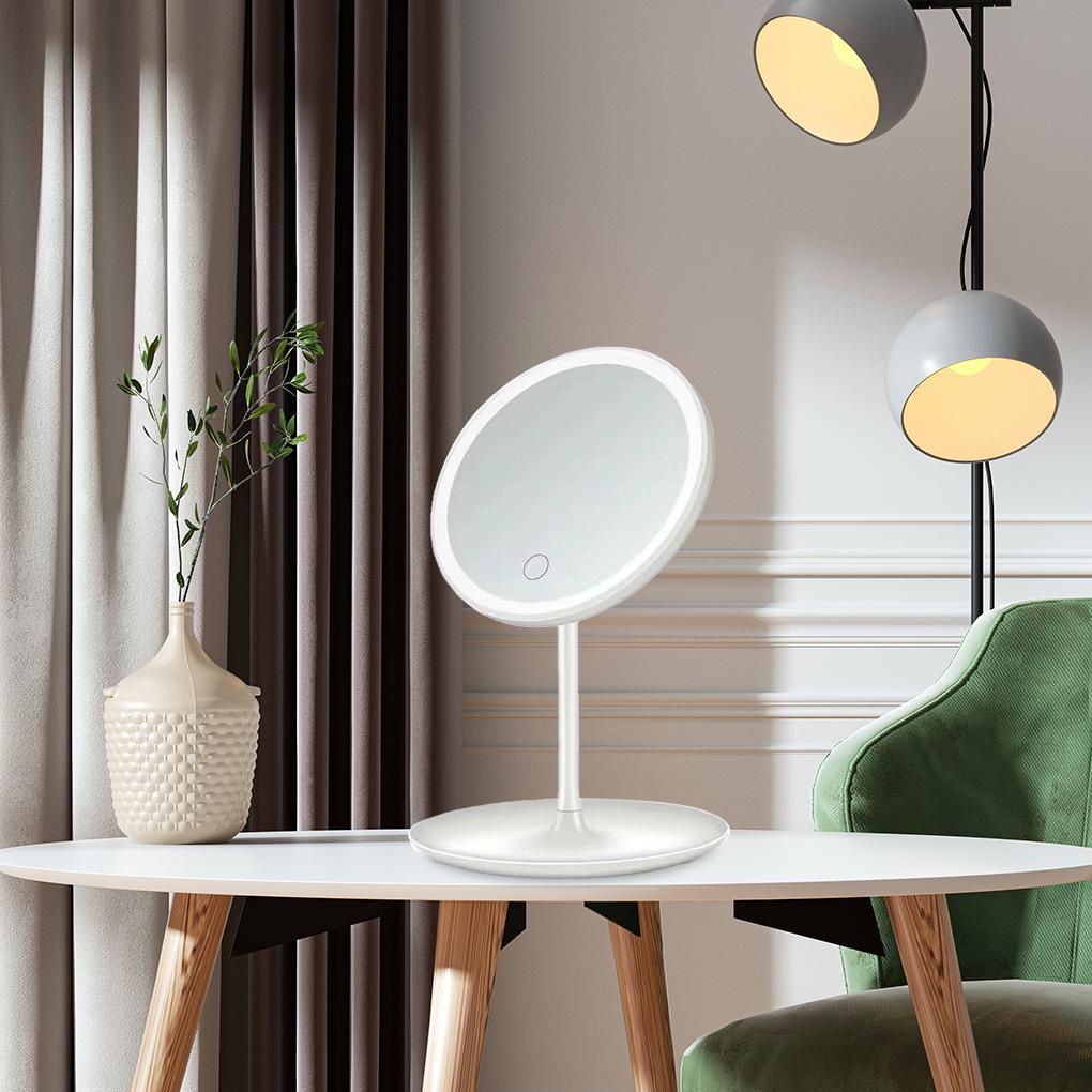 Gương Trang Điểm Hình Tròn Tích Hợp Đèn LED Có Thể Điều Chỉnh Độ Sáng Kèm Đĩa Tiện Dụng