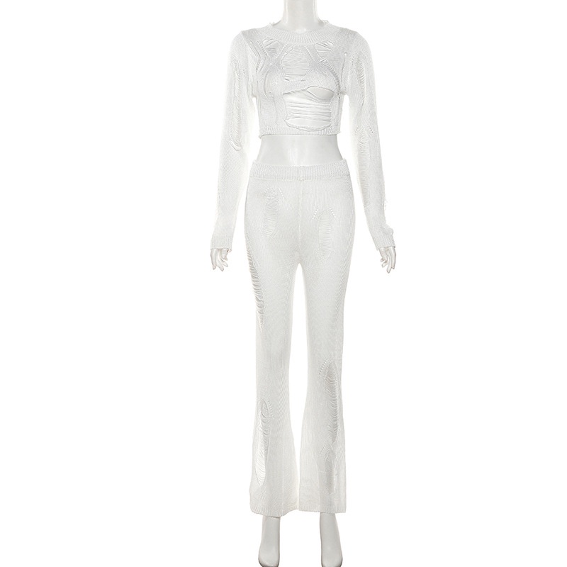 DUNEA Bộ đồ gồm áo tay dài khoét lỗ và quần dệt kim thời trang quyến rũ dành cho nữ