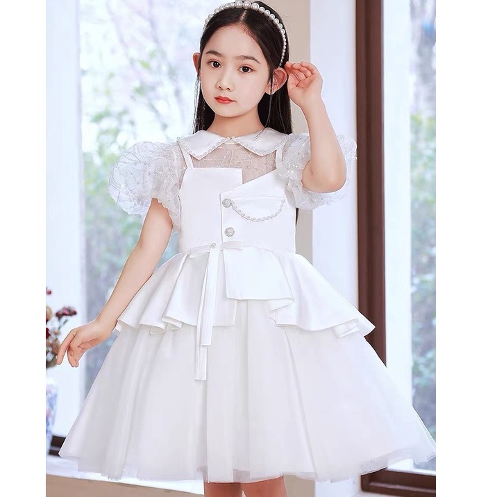 Đầm Công Chúa cho bé gái Trắng Hai Tầng Đính Hạt Cao Cấp - váy Công Chúa avalya Cao cấp - MT08