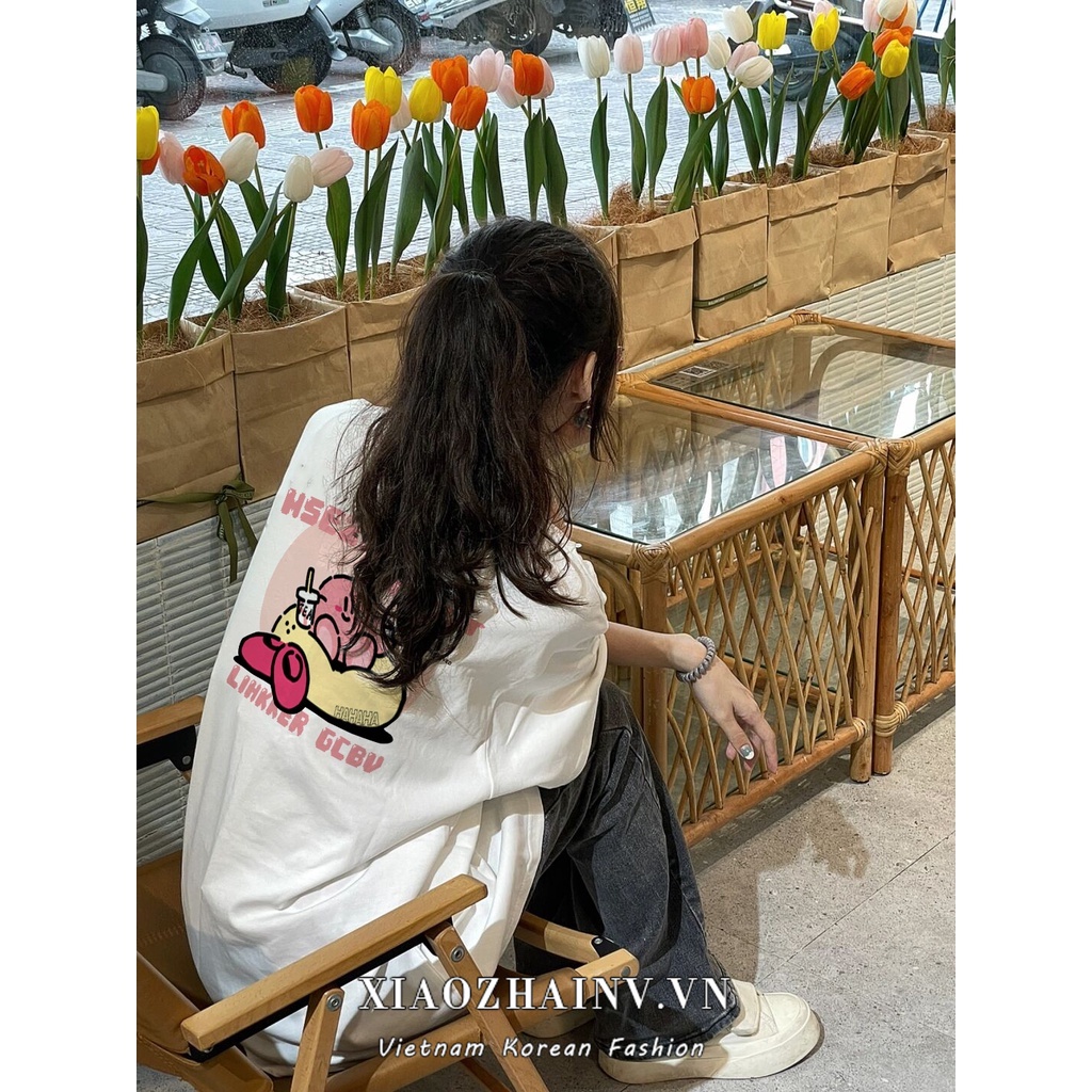 Áo thun XIAOZHAINV tay ngắn cổ tròn in hình nhân vật Hàn Quốc dành cho nữ