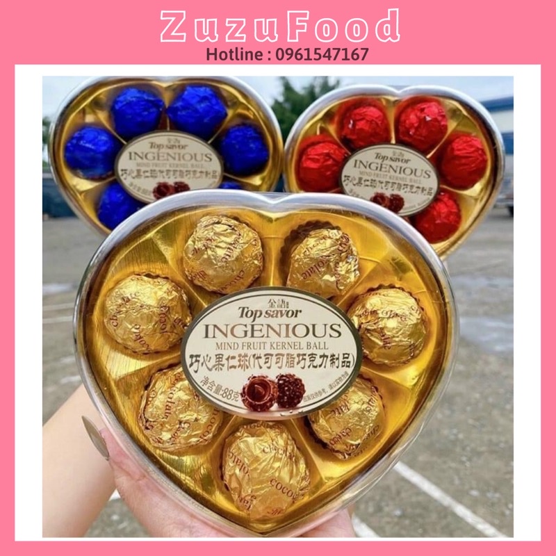 Hộp Chocolate Ailisha 8 Viên Trái Tim Nhân Socola Sữa 80g