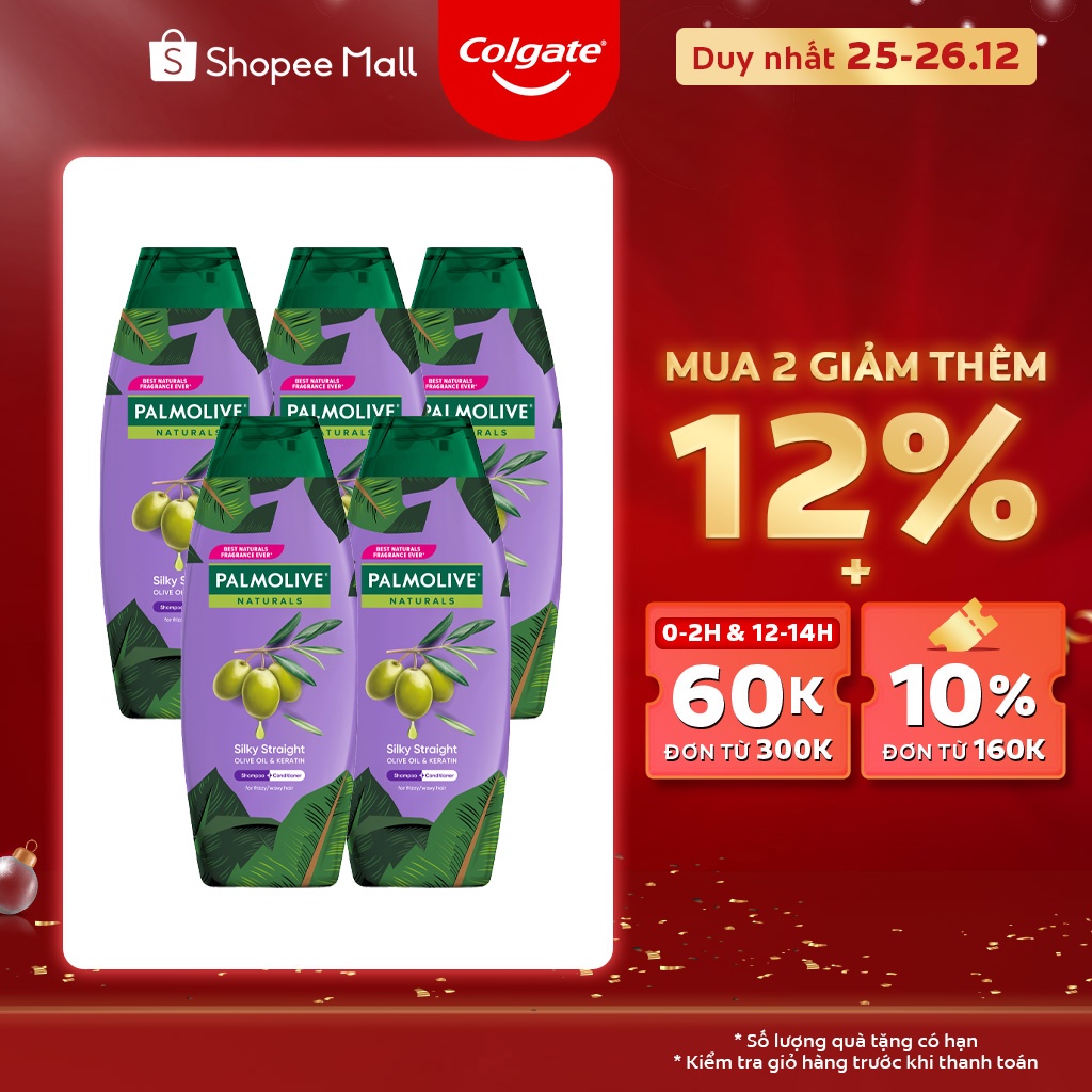 Bộ 5 Dầu gội kèm dầu xả Palmolive Suôn mượt & Óng ả cho tóc rối 180ml/chai
