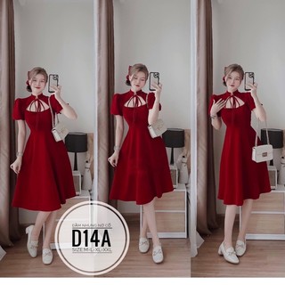 BIGSIZE Đầm nhung nơ cổ D14A