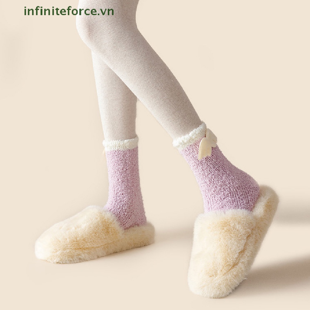 1 Đôi Tất Lông Cừu San Hô Dày Giữ Ấm Họa Tiết Hoạt Hình Dễ Thương