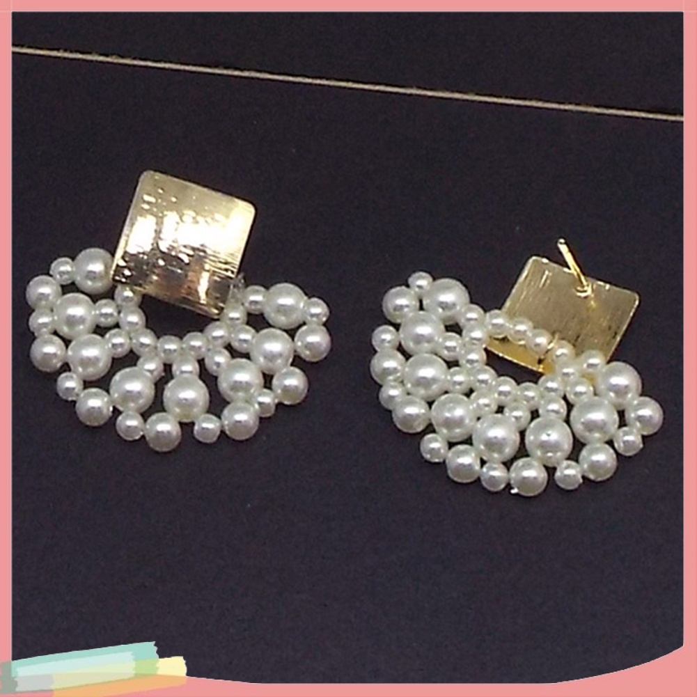 Khuyên tai đính hạt ngọc trai giả dáng vuông cho nữ