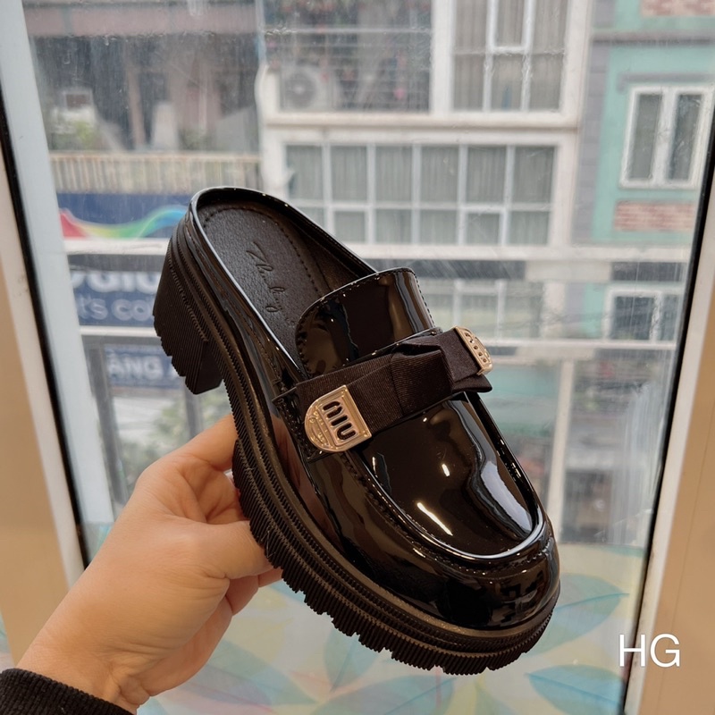 Sục nữ đế dày, chất da bóng nơ tag miu xinh xắn. Hàng quảng châu cao cấp đi bao êm